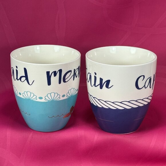Pair of Cypress Home colorful coffee Mugs. Mermaid & Captain - Picture 3 of 5